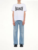 Balmain College Flock T-Shirt in White/Black