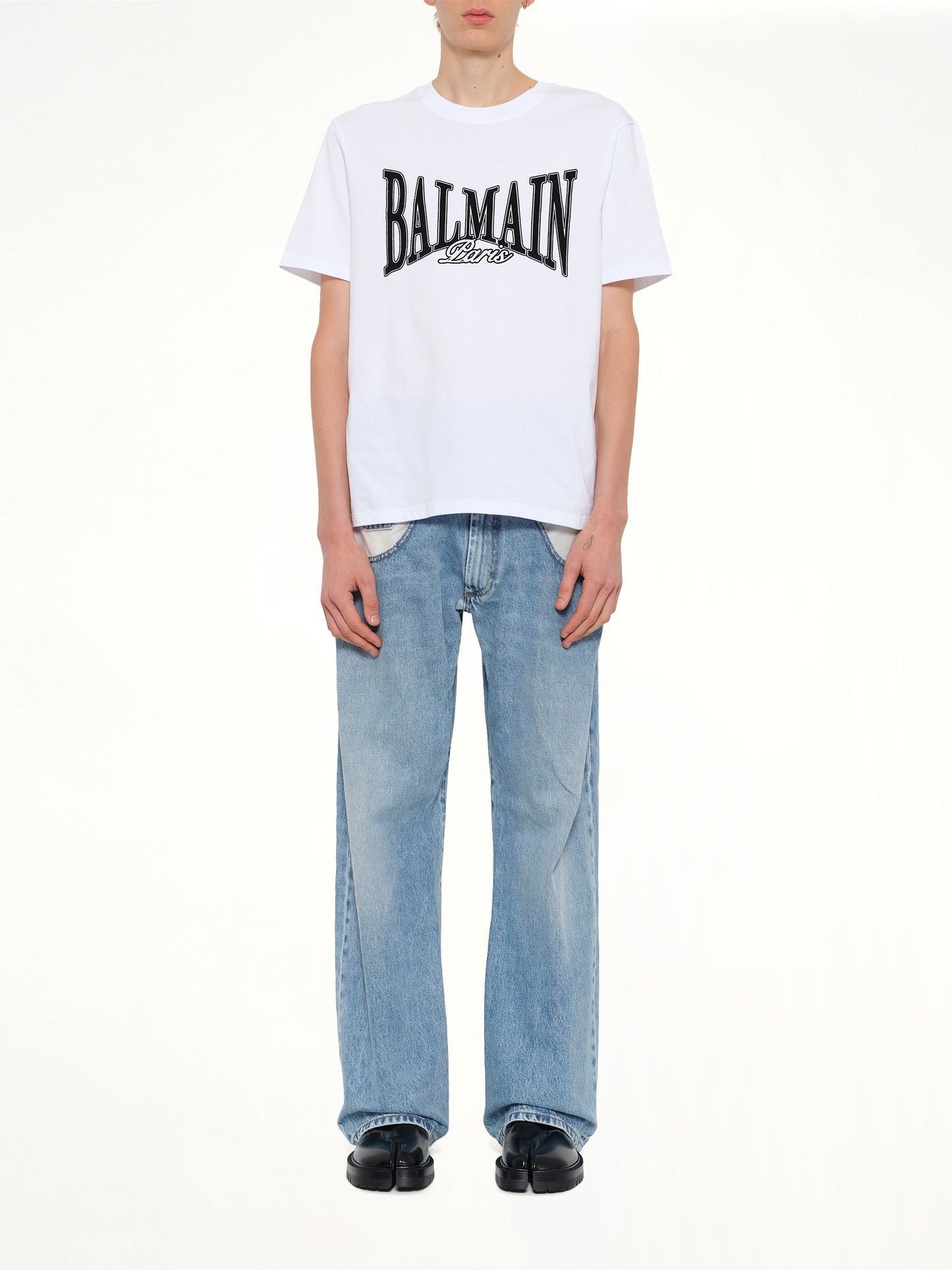 Balmain College Flock T-Shirt in White/Black