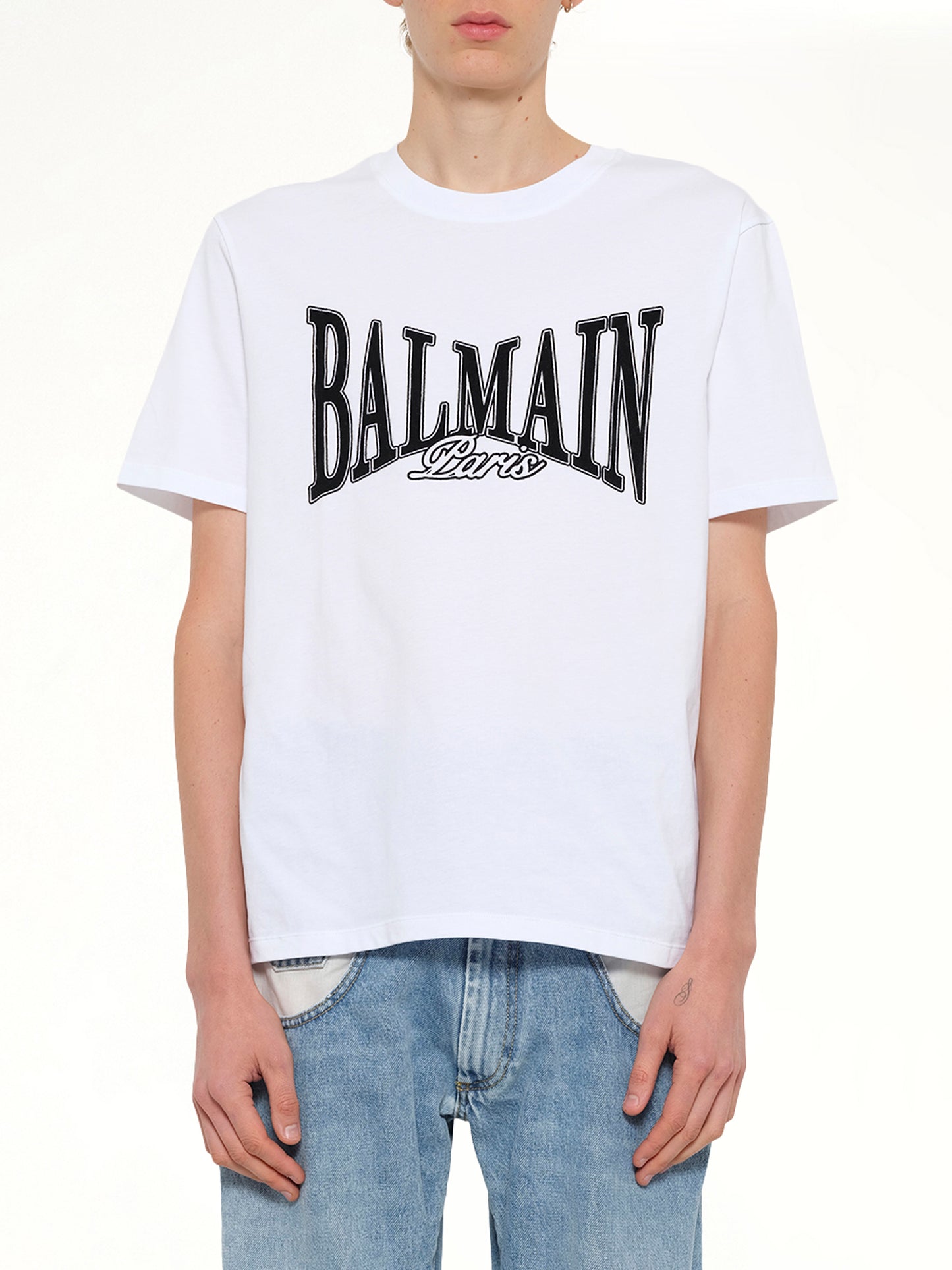 Balmain College Flock T-Shirt in White/Black