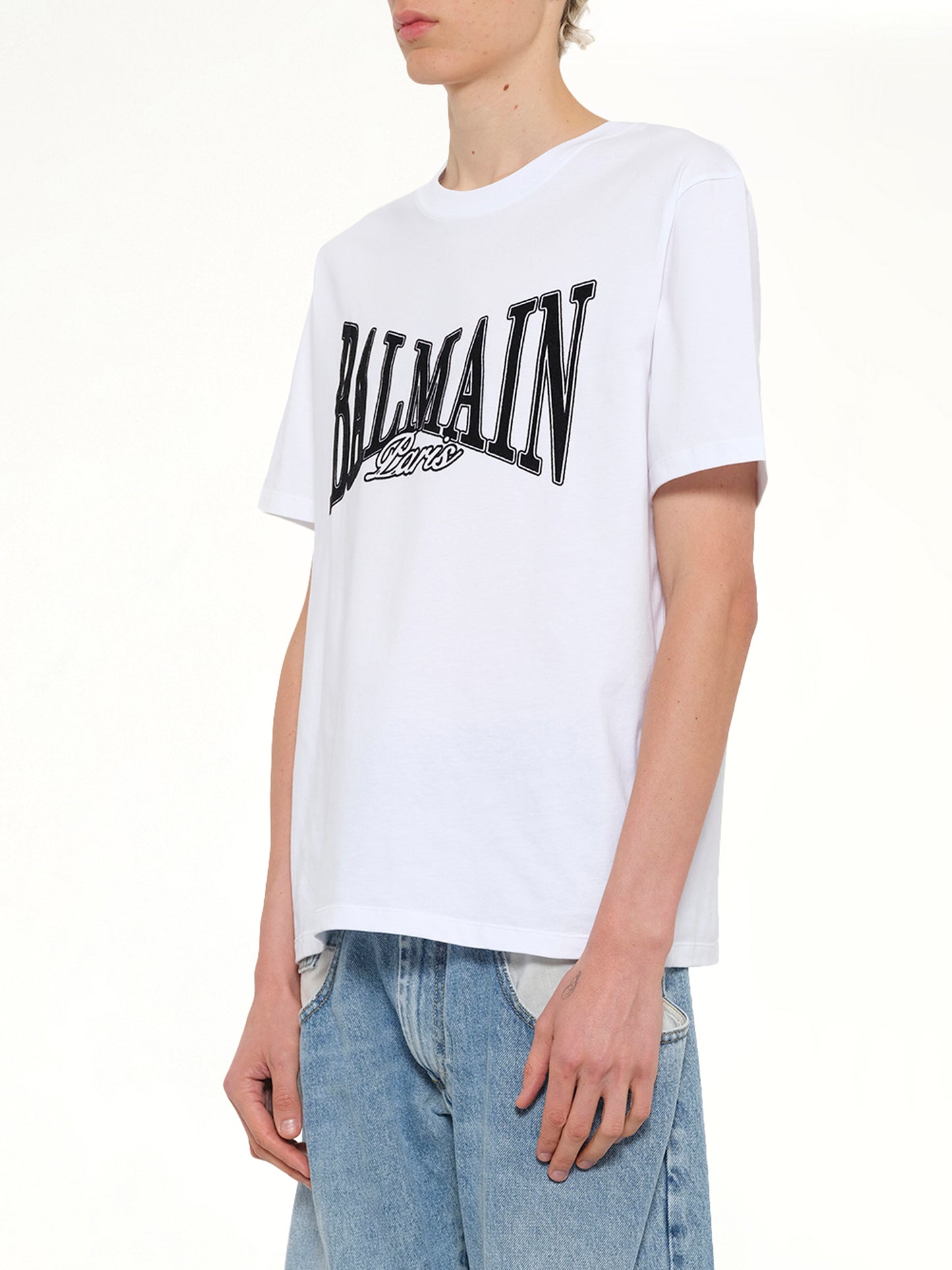 Balmain College Flock T-Shirt in White/Black