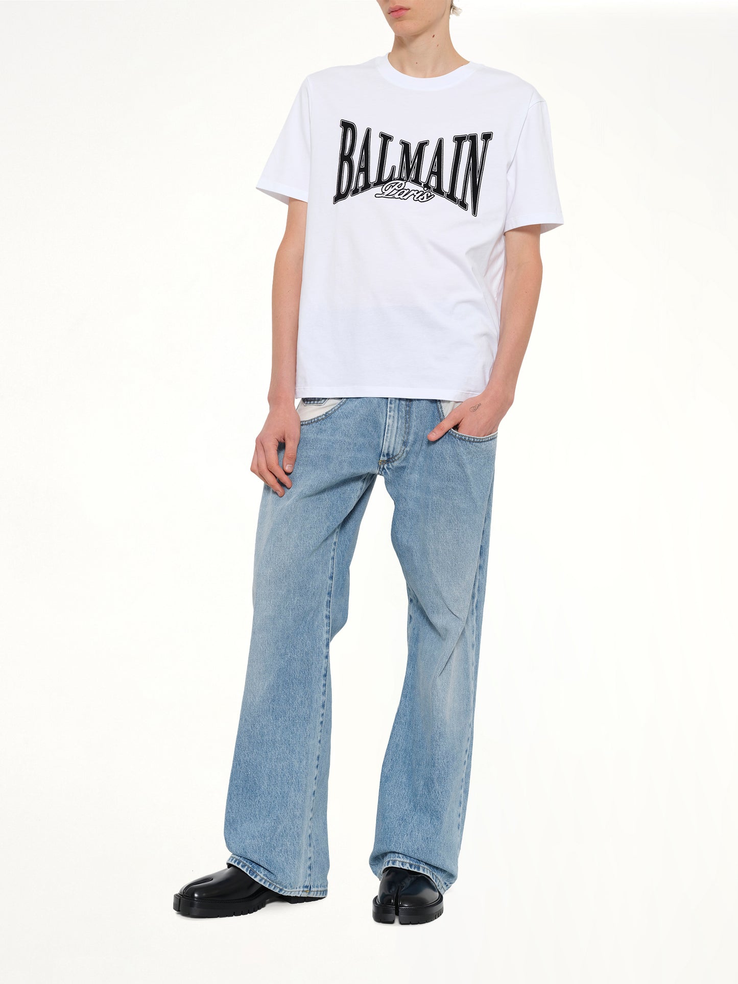 Balmain College Flock T-Shirt in White/Black