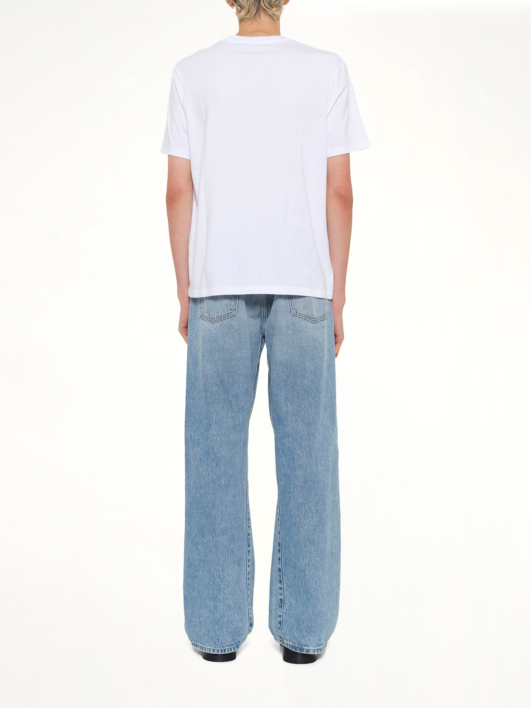 BALMAIN College Emblem Print T-Shirt in White/Blue Back View from MARAIS