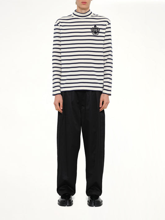 Emblem Flock Highneck LS T-Shirt in Beige/Blue