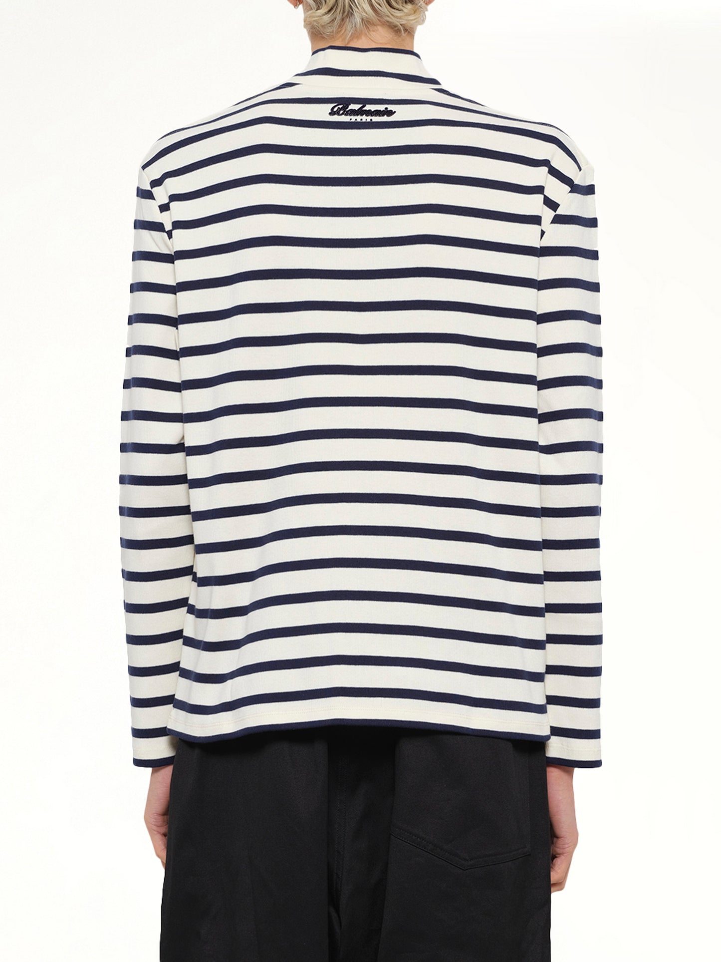 Emblem Flock Highneck LS T-Shirt in Beige/Blue