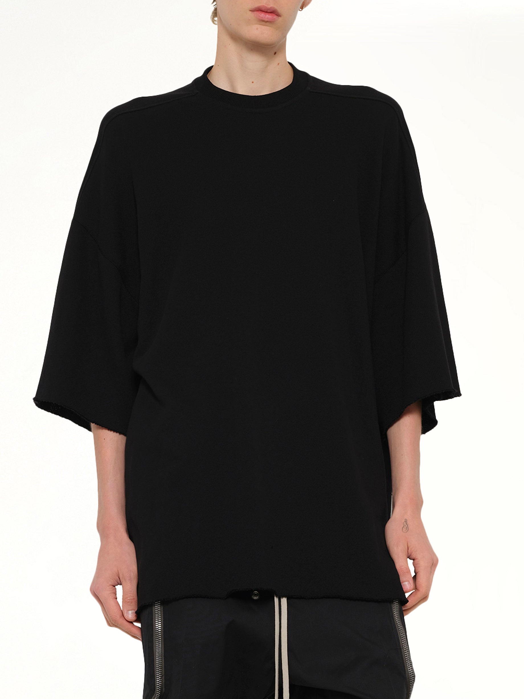 RICK OWENS Light Tommy T-Shirt in Black Detail Shot from MARAIS
