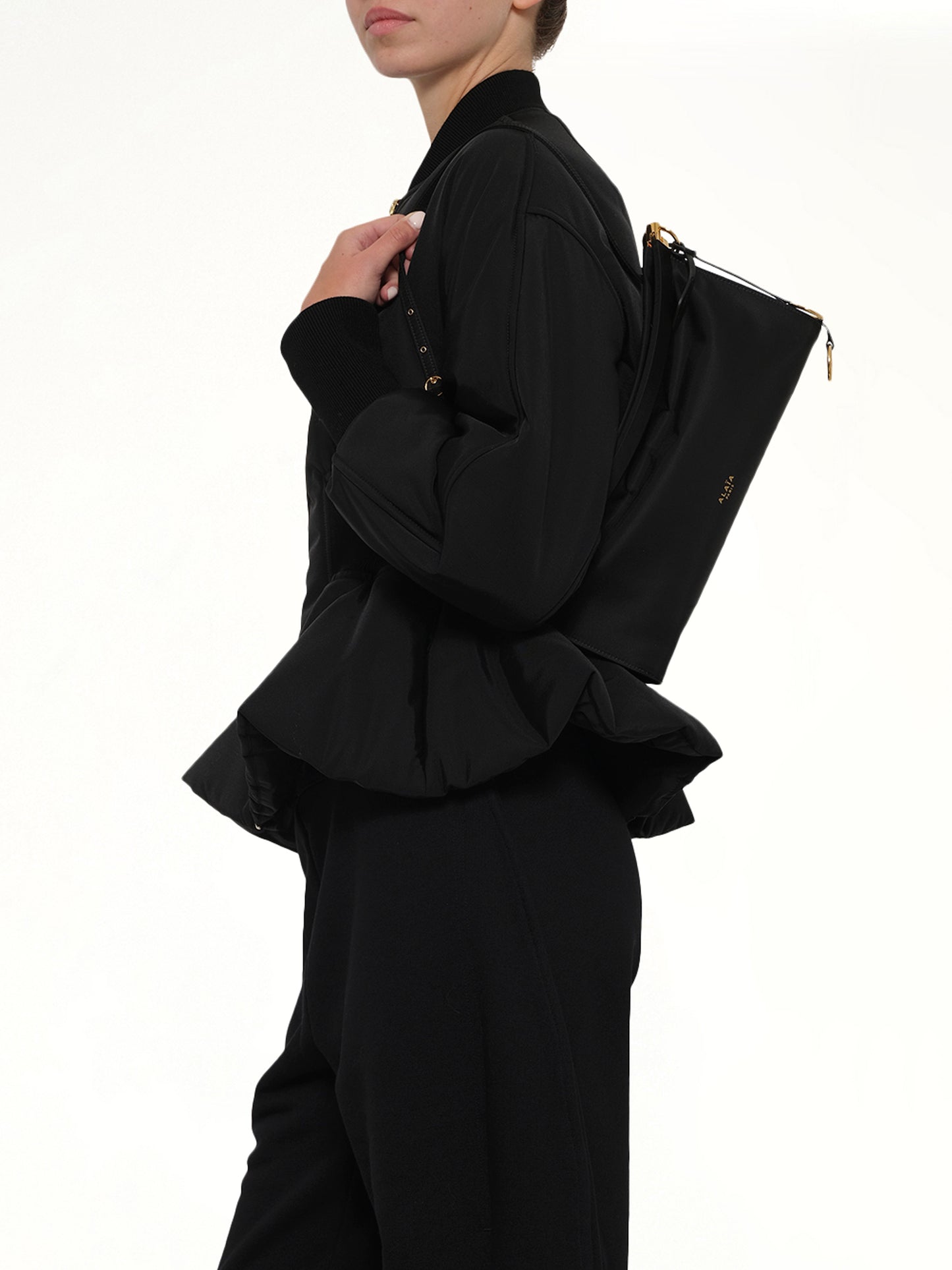 Le Click East West Nylon Shoulder Bag in Black