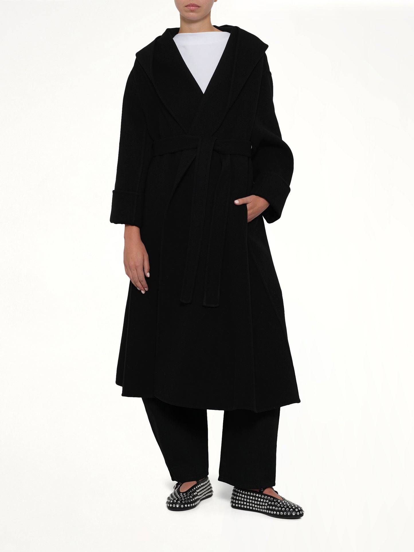 Hood Wrap Coat in Black