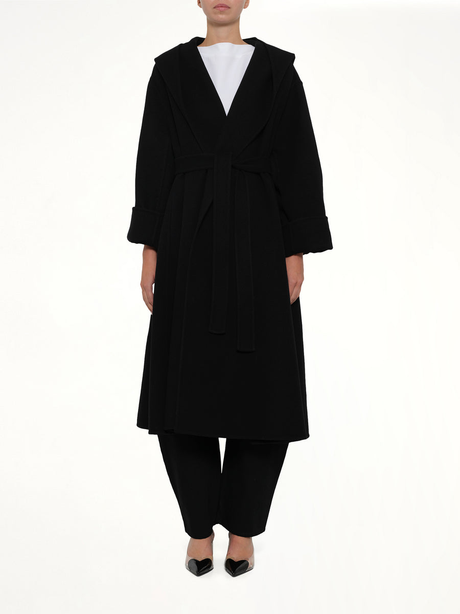 Hood Wrap Coat in Black