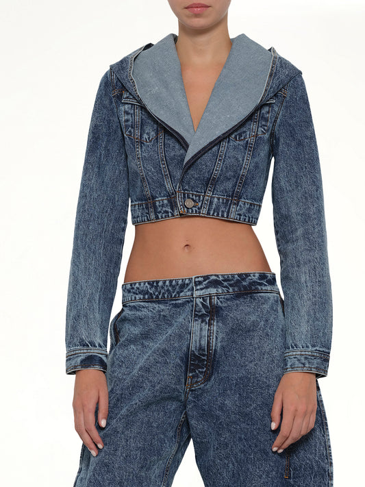 Hooded Jacket in Blue Denim