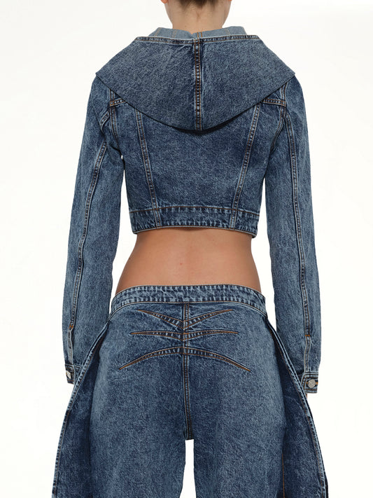 Hooded Jacket in Blue Denim