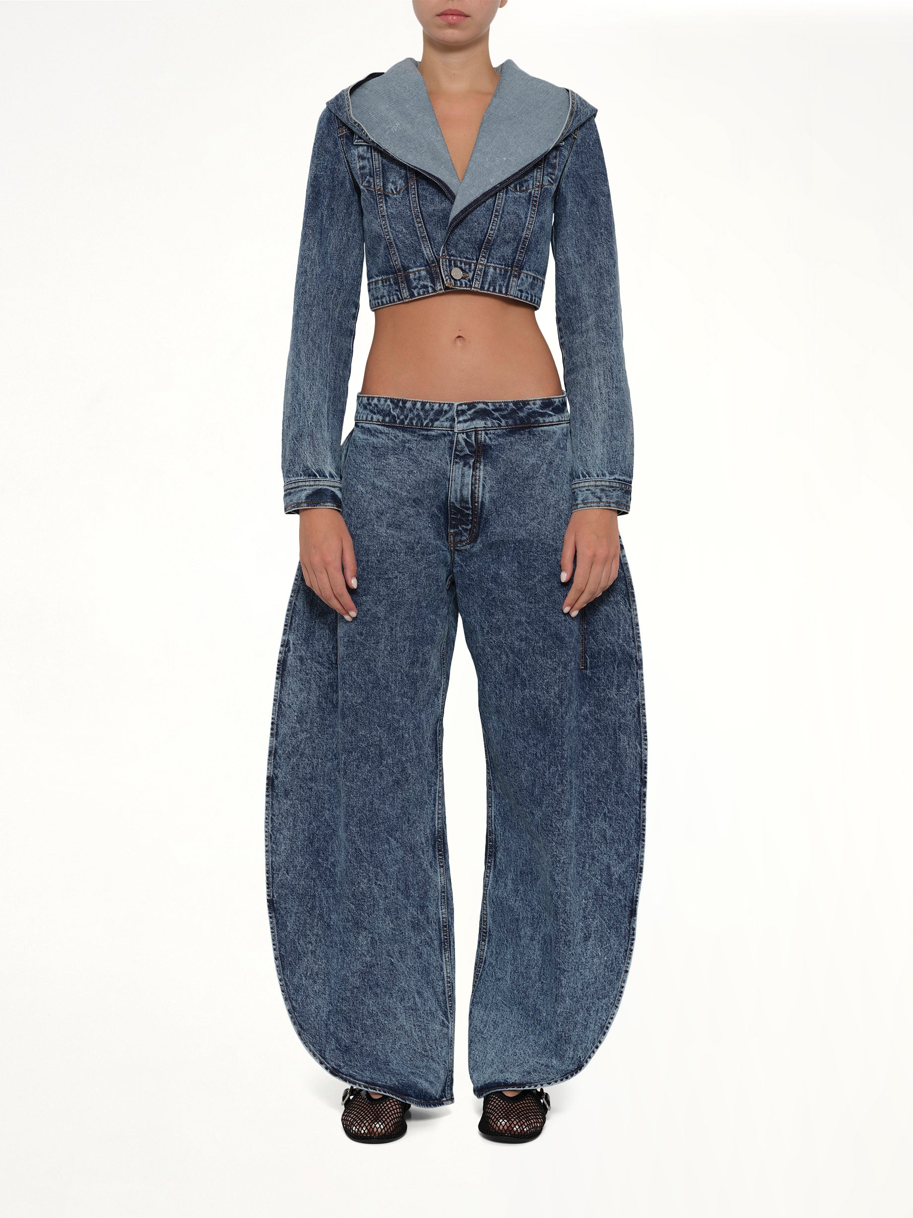 ALAIA Petal Pants in Blue Denim Model View from MARAIS
