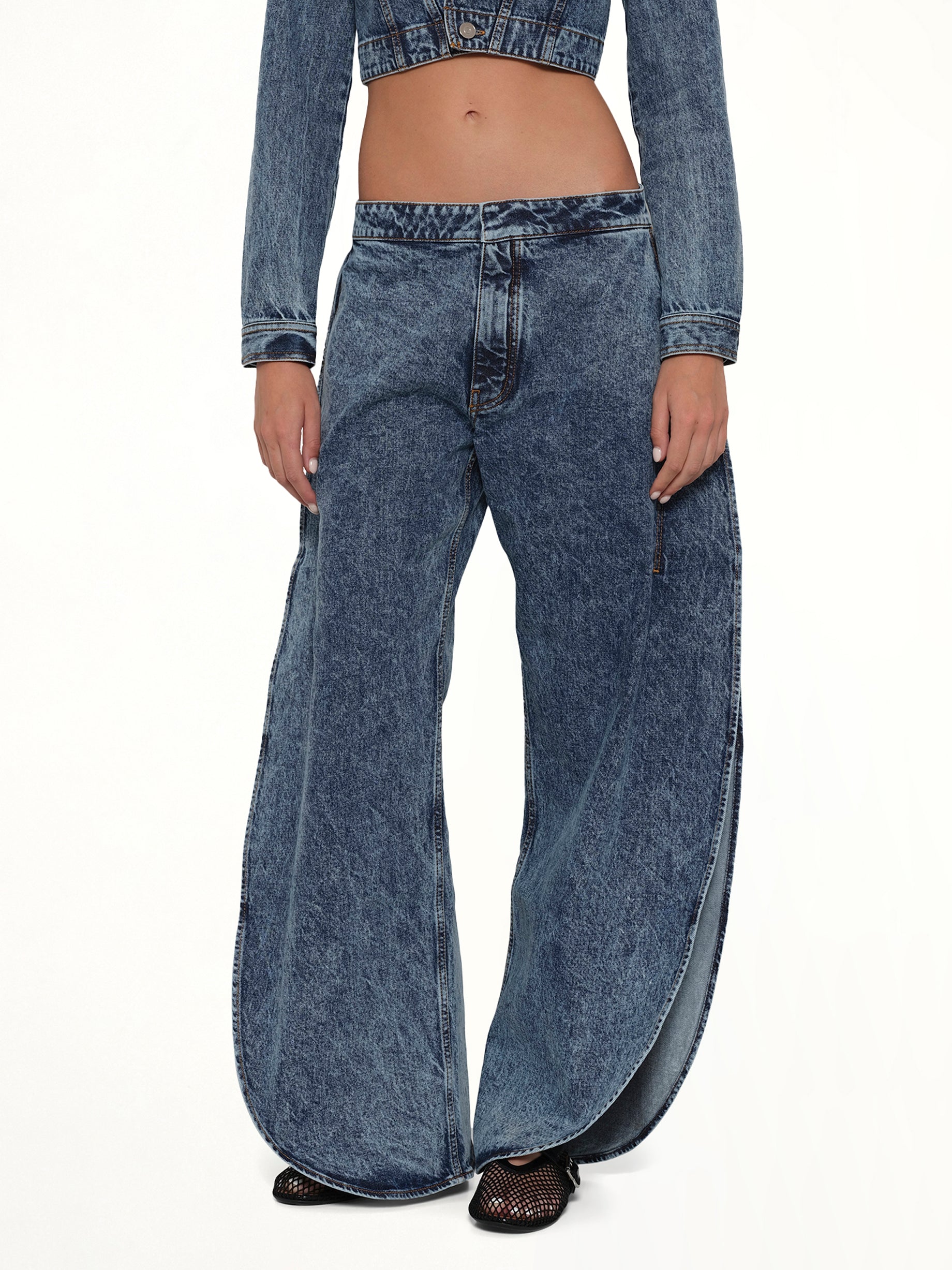ALAIA Petal Pants in Blue Denim Detail Shot from MARAIS