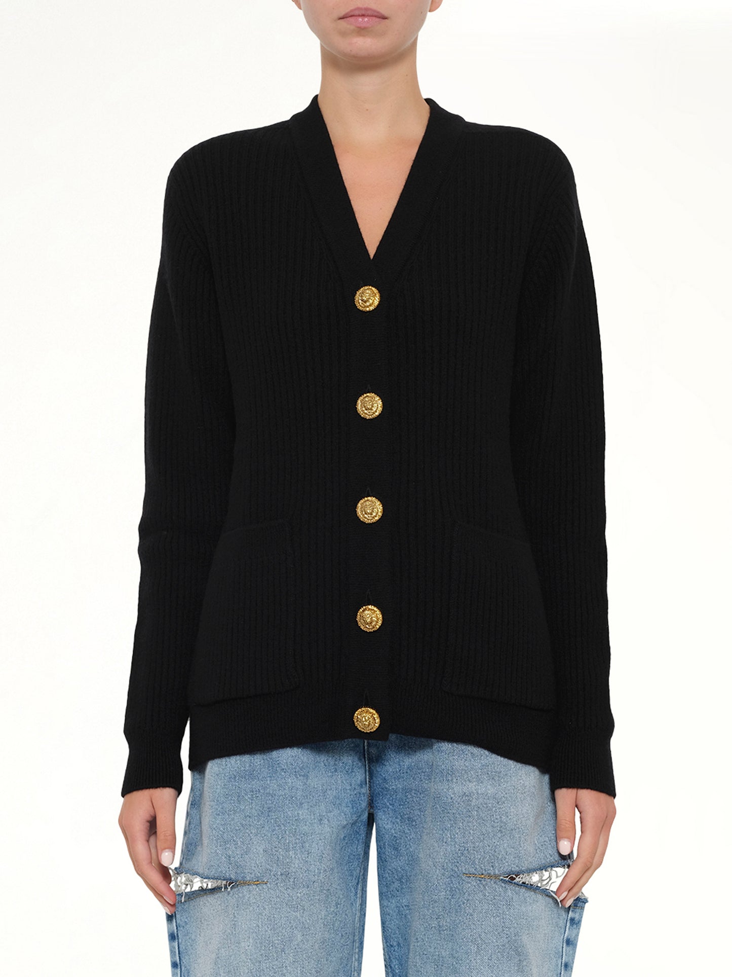 Buttoned Cashmere Cardigan in Black