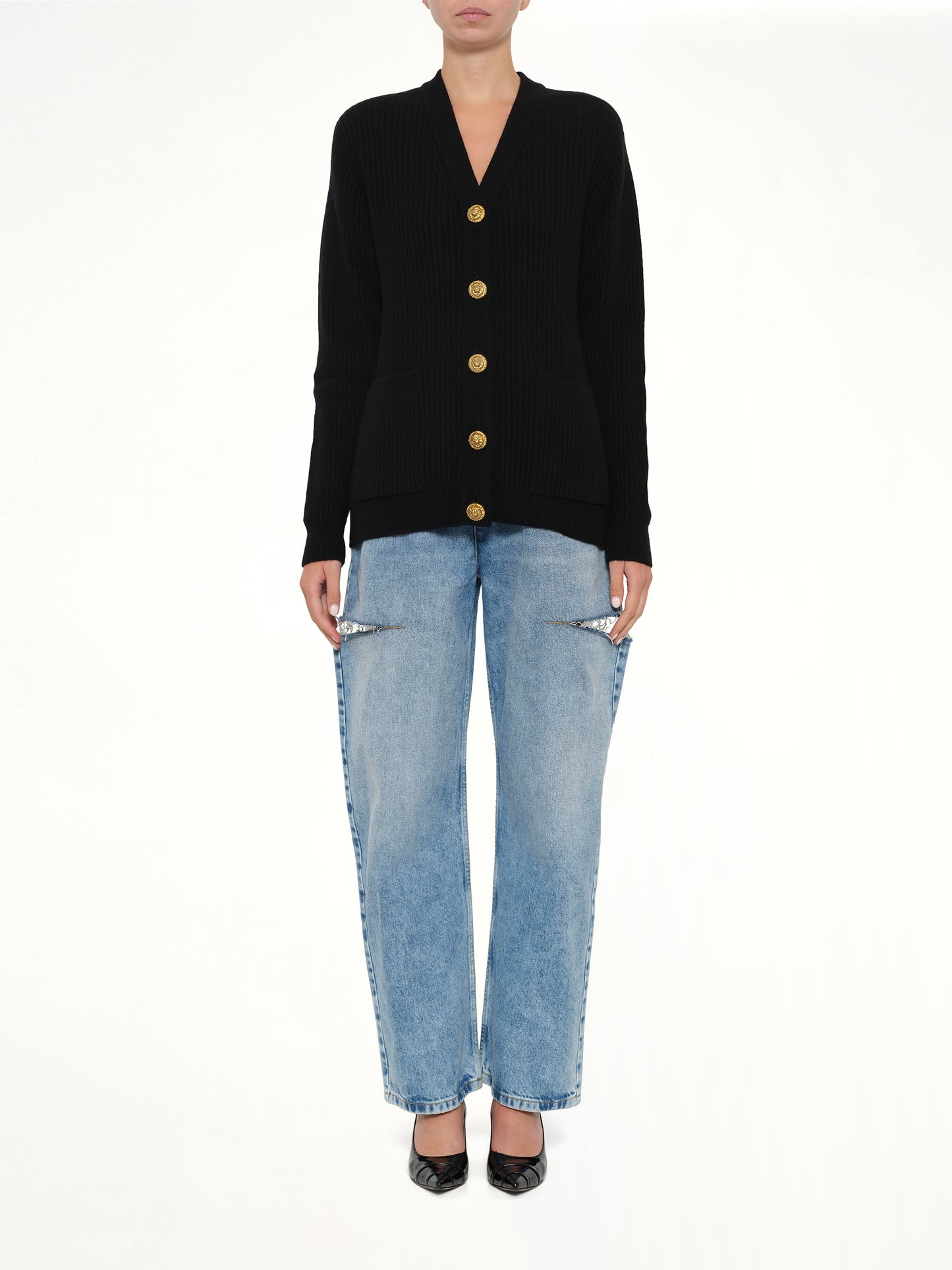 Buttoned Cashmere Cardigan in Black