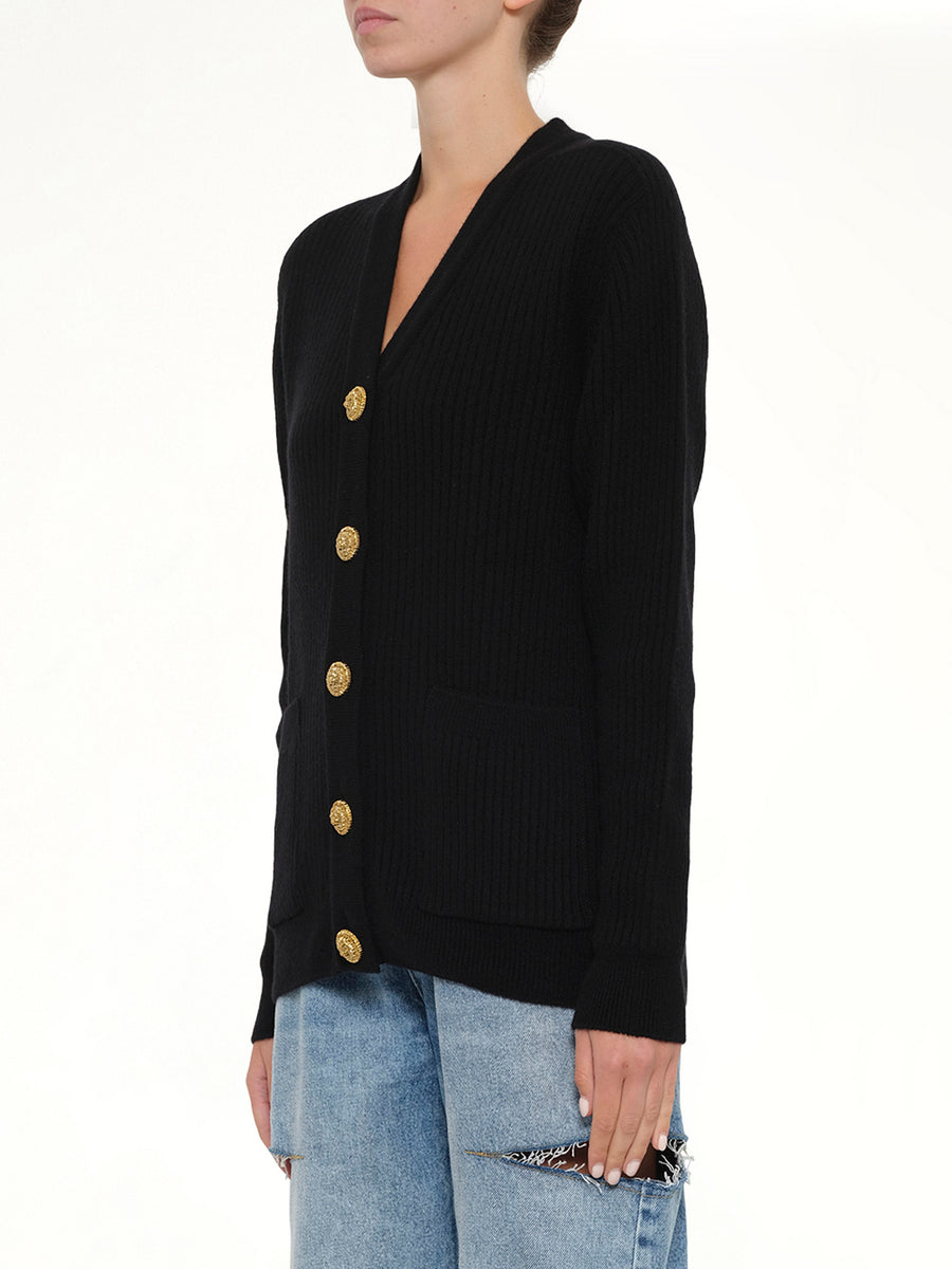 Buttoned Cashmere Cardigan in Black