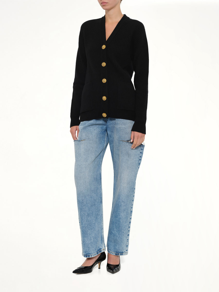 Buttoned Cashmere Cardigan in Black