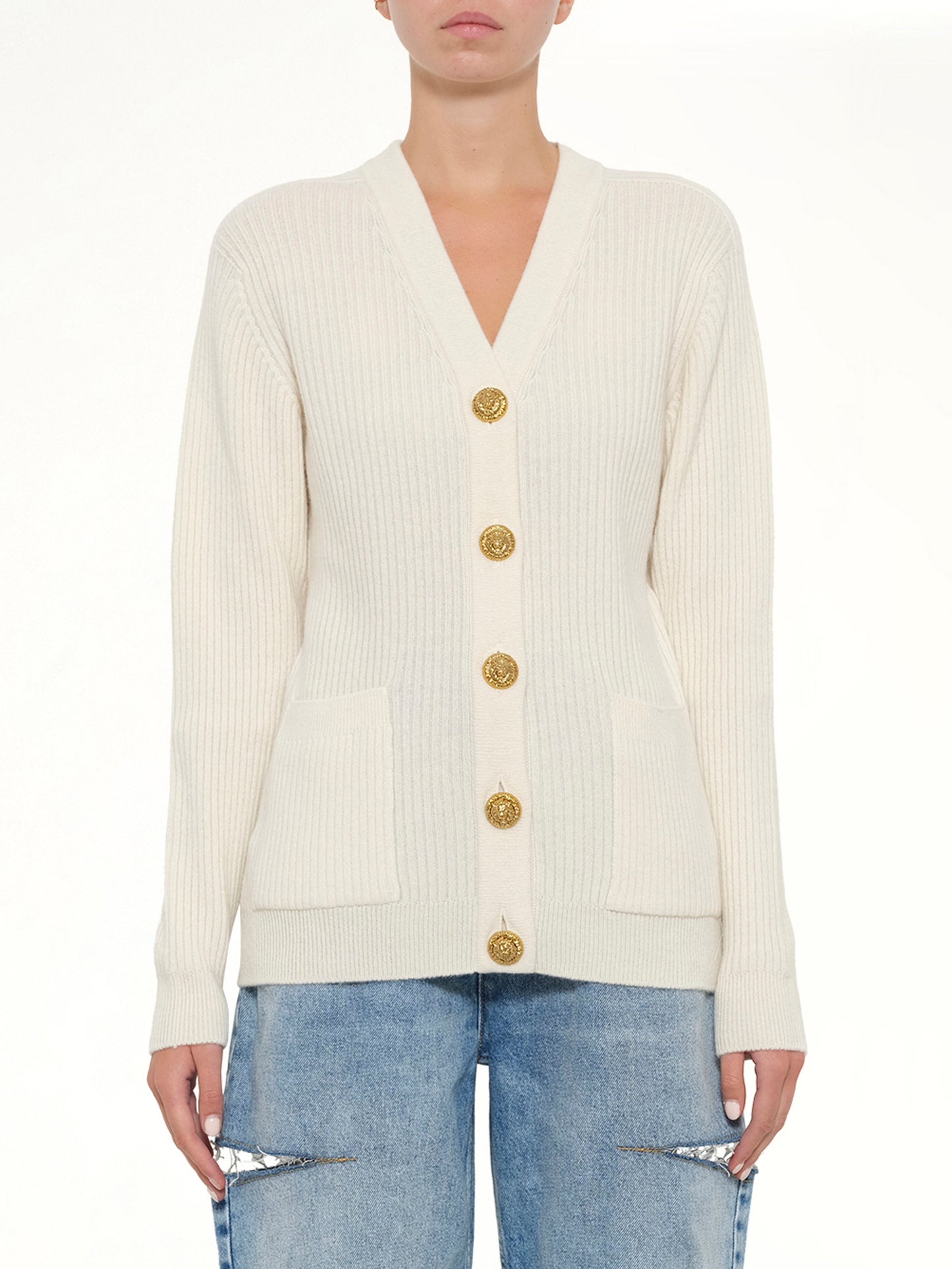 Buttoned Cashmere Cardigan in Natural