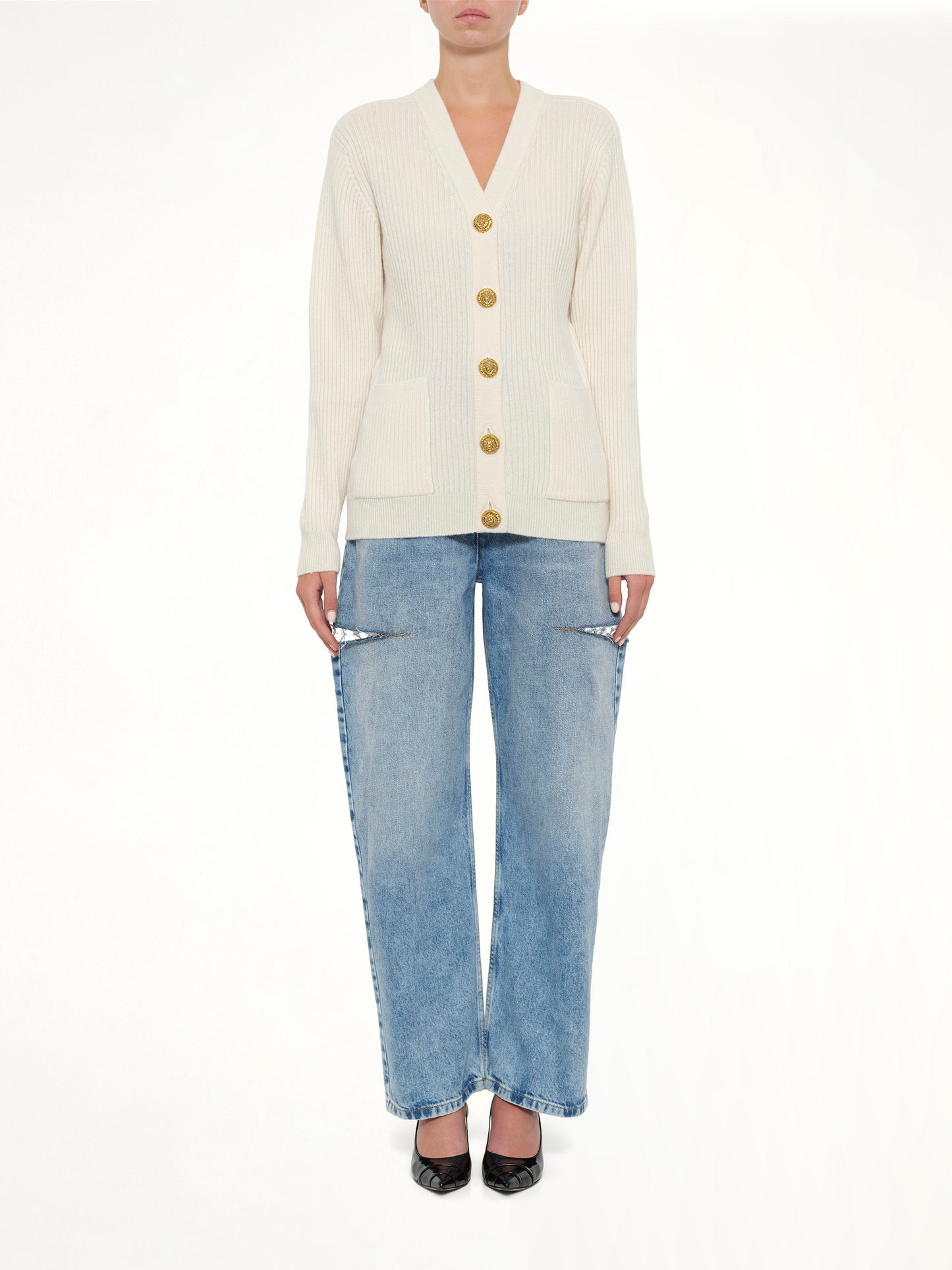 Buttoned Cashmere Cardigan in Natural