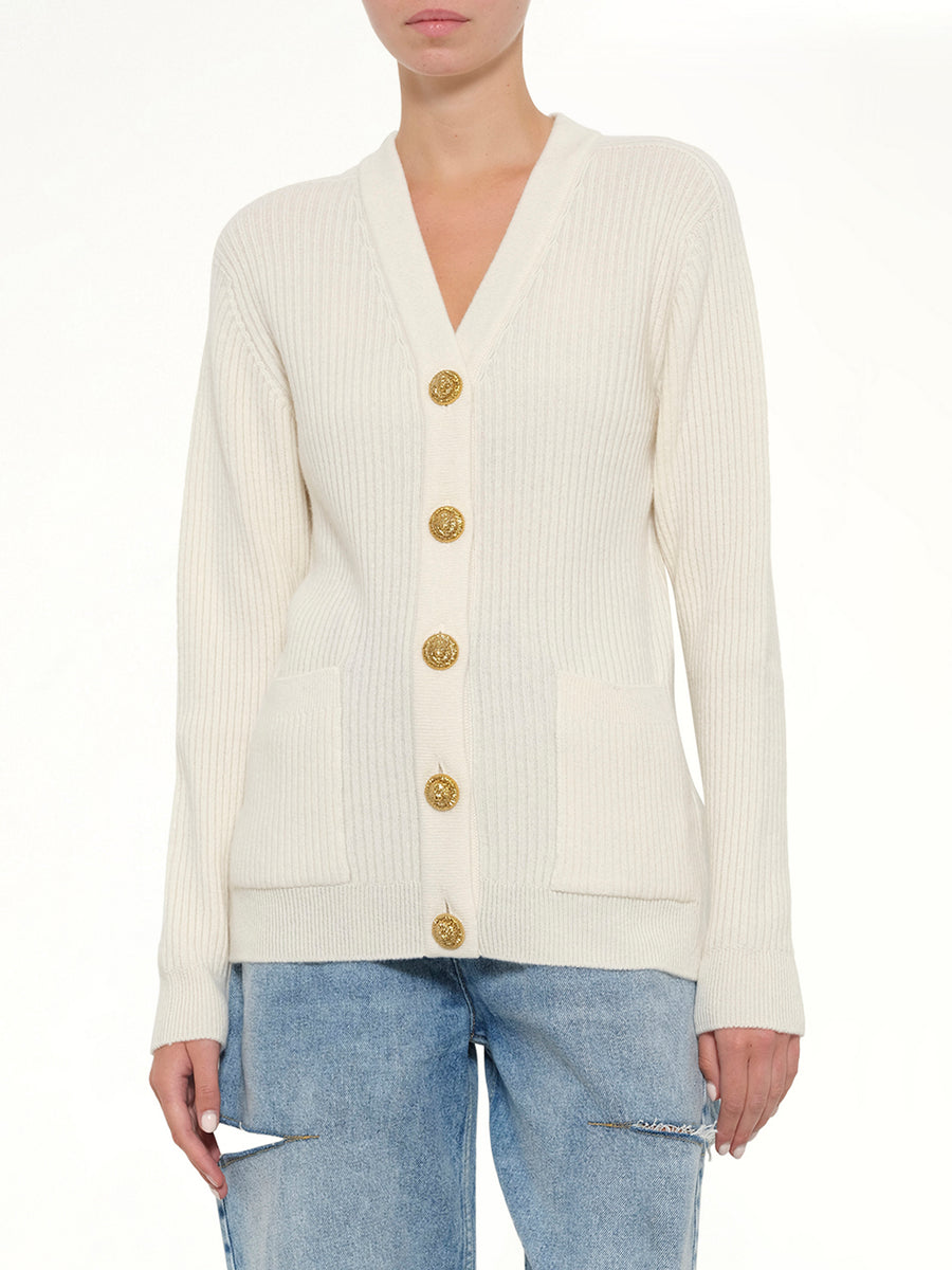 Buttoned Cashmere Cardigan in Natural