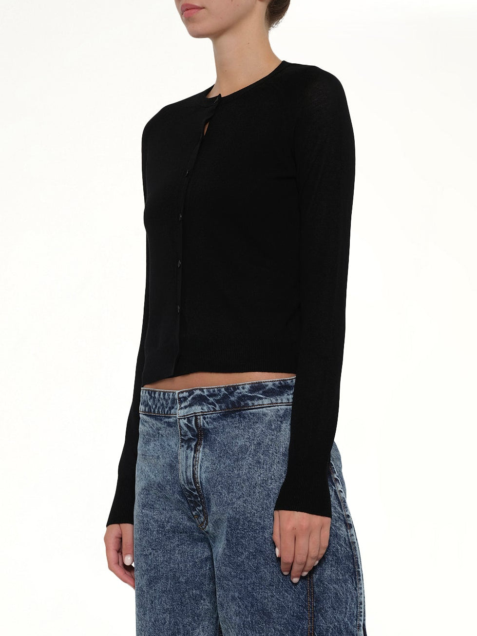 ALAIA , Layer Cardigan in Black Side View from MARAIS