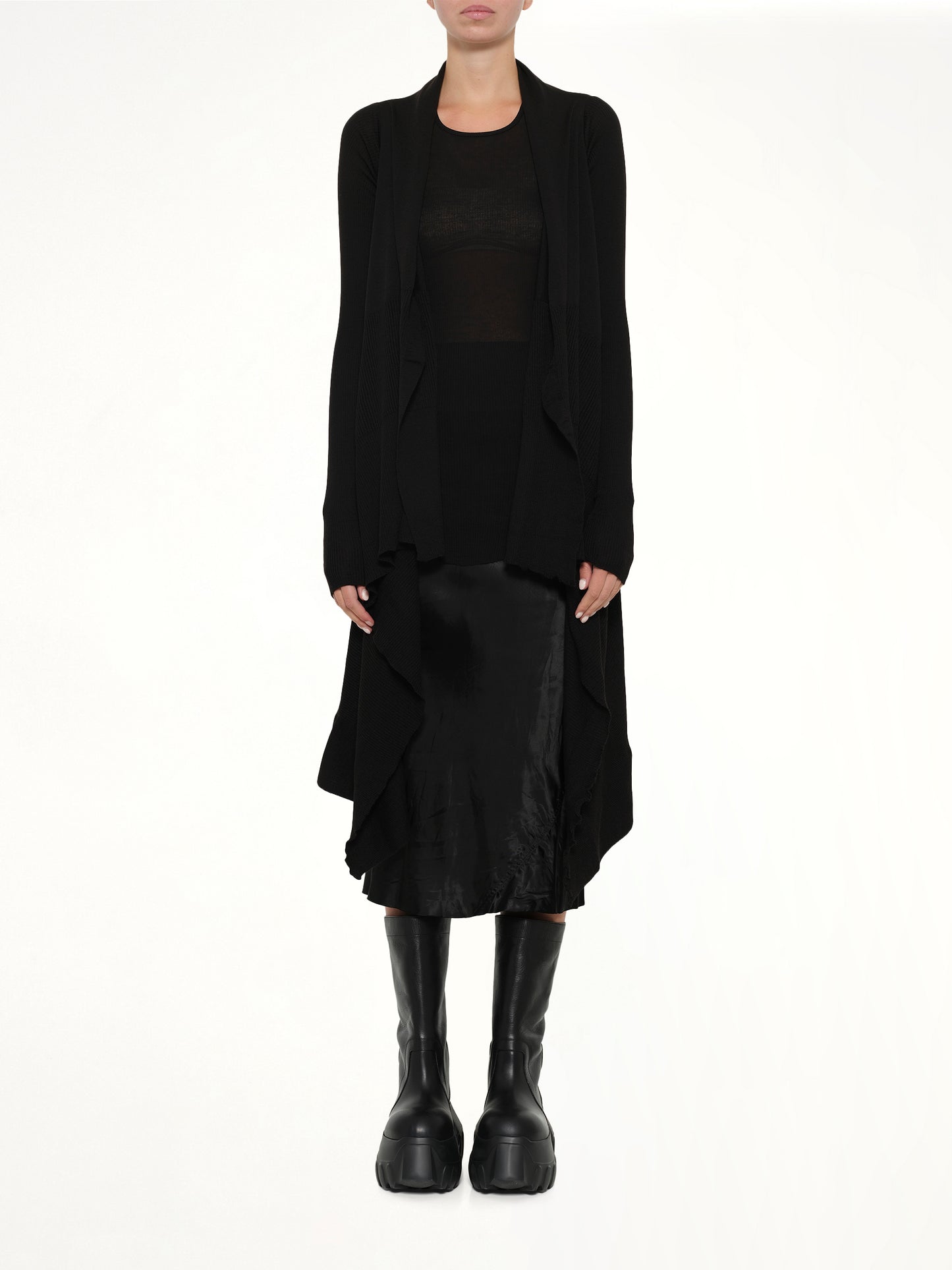 Long Wrap Cardigan in Black