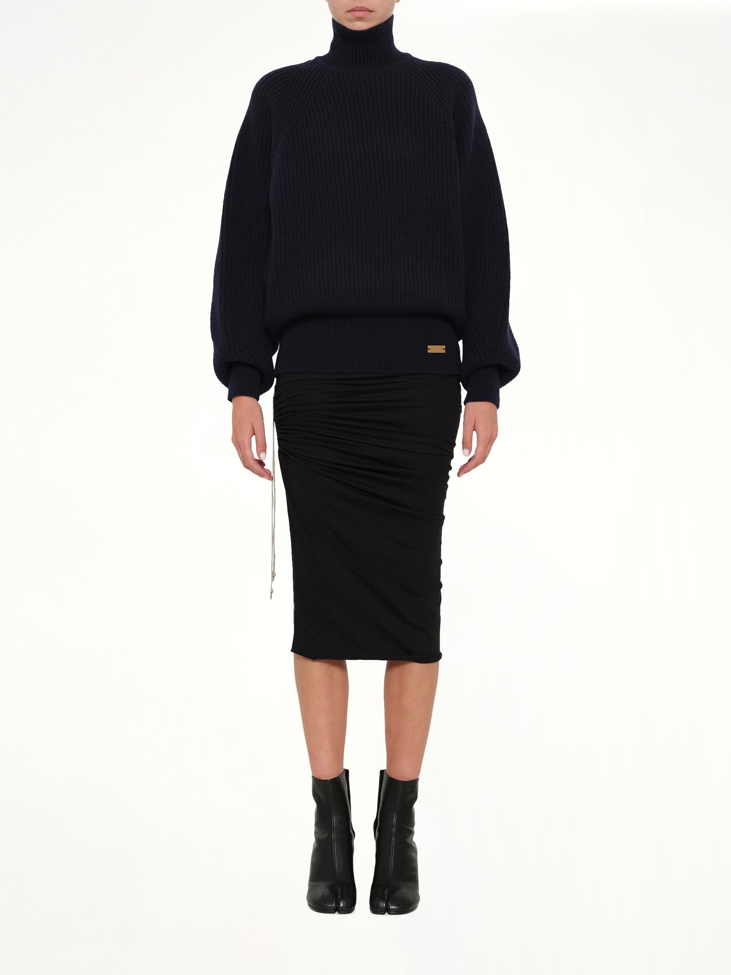Batwing Ribbed Knit Pullover in Blue