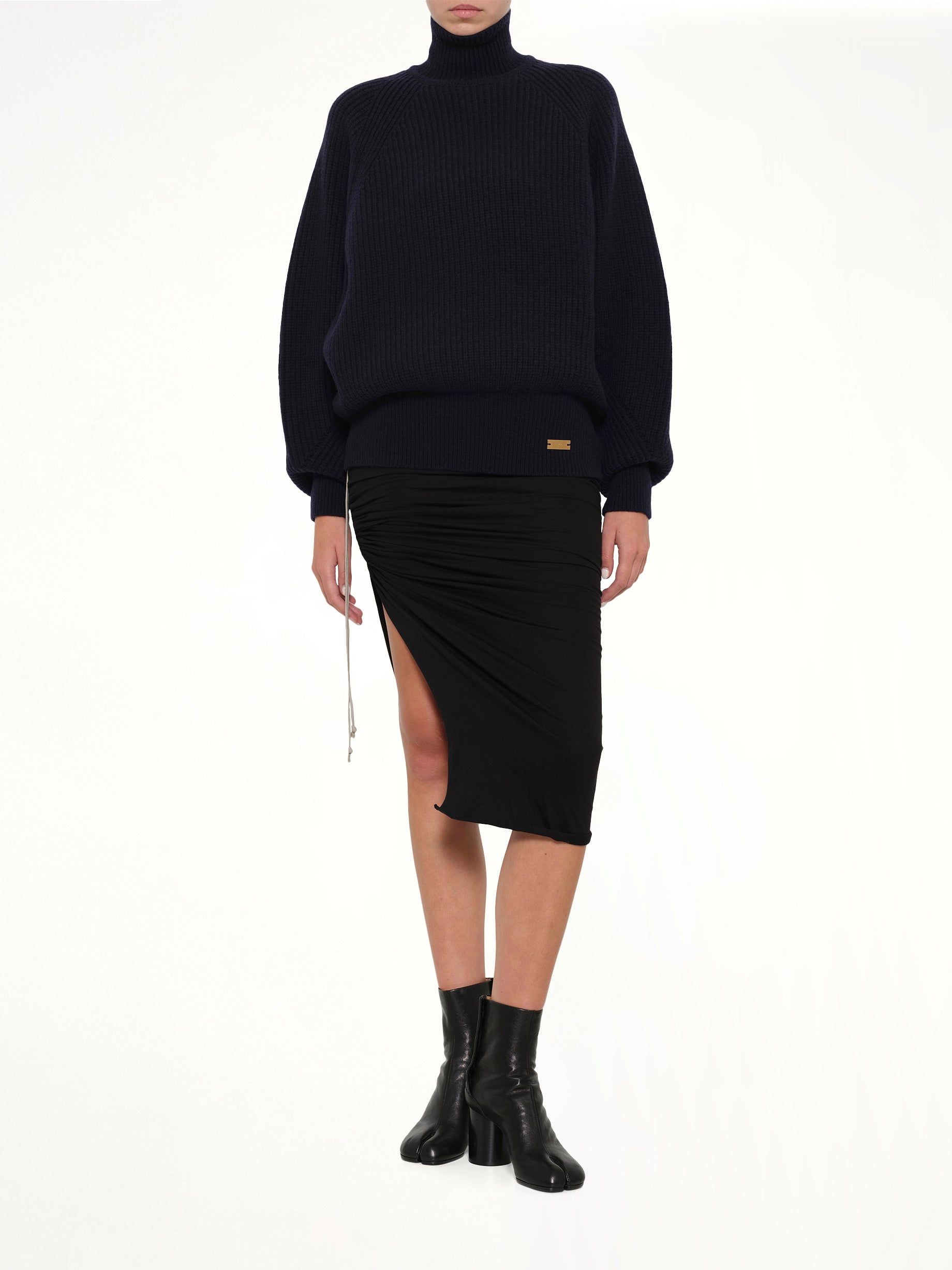BALMAIN Batwing Ribbed Knit Pullover in Blue Full Reference from MARAIS