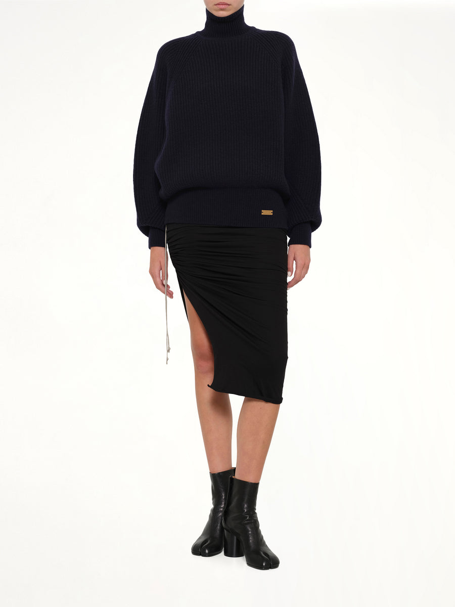 Batwing Ribbed Knit Pullover in Blue