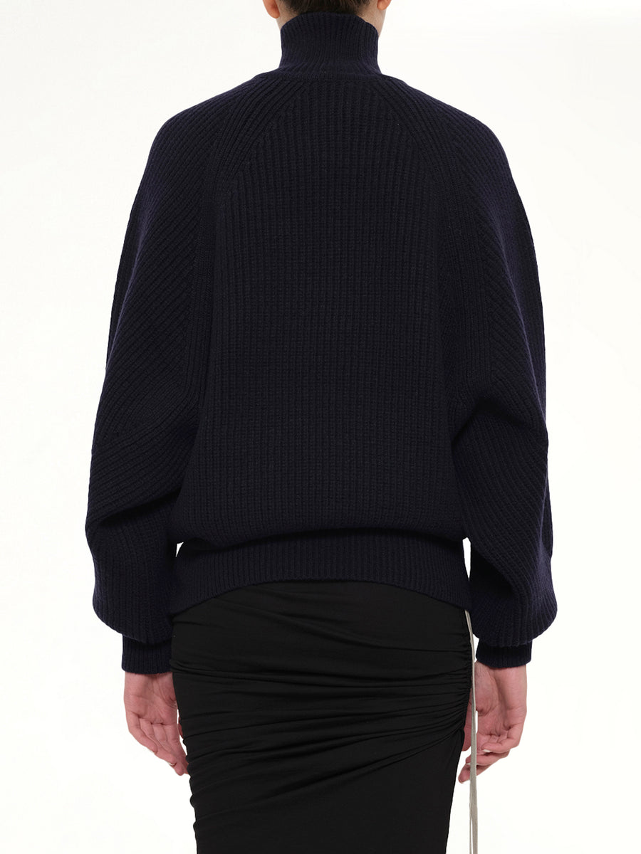 Batwing Ribbed Knit Pullover in Blue