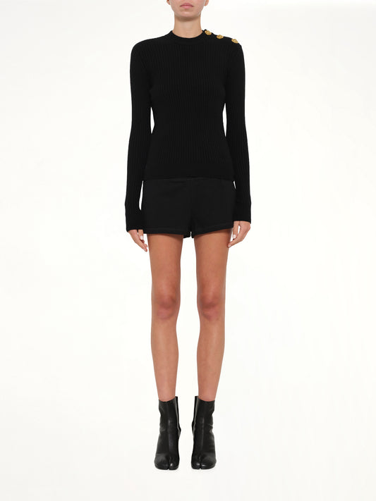 LS High Collar Knit Pullover in Black