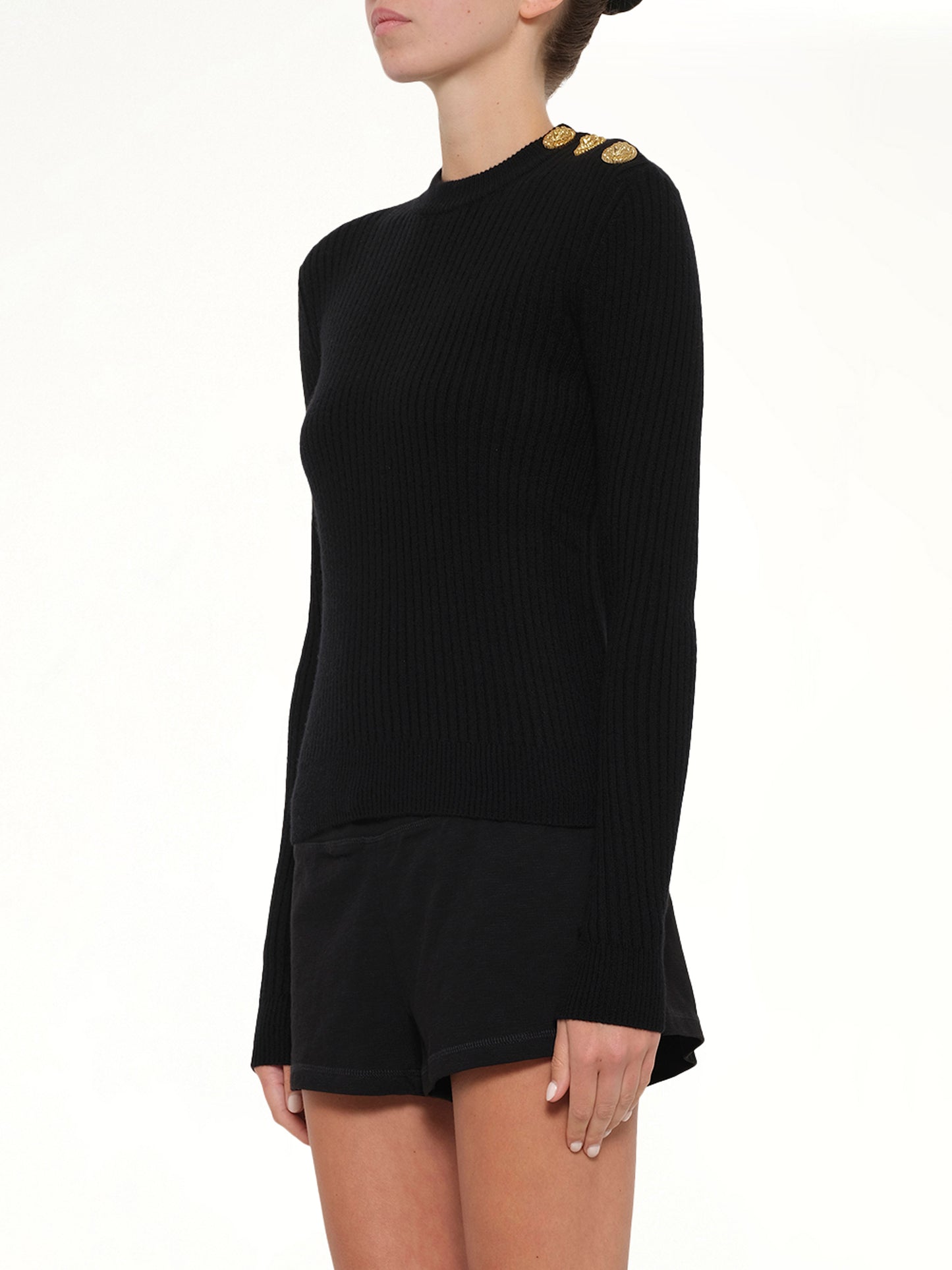 LS High Collar Knit Pullover in Black