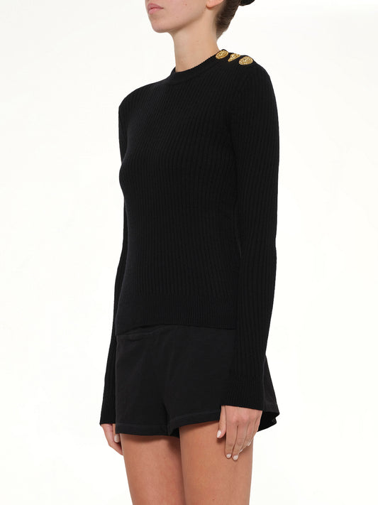 LS High Collar Knit Pullover in Black
