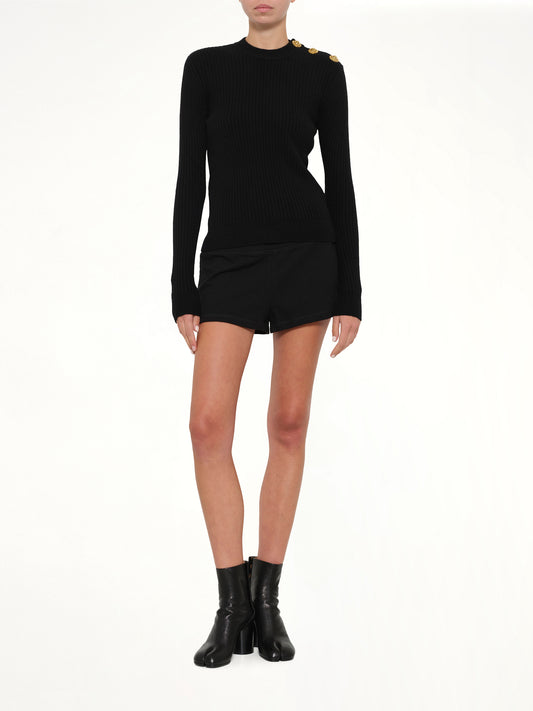 LS High Collar Knit Pullover in Black