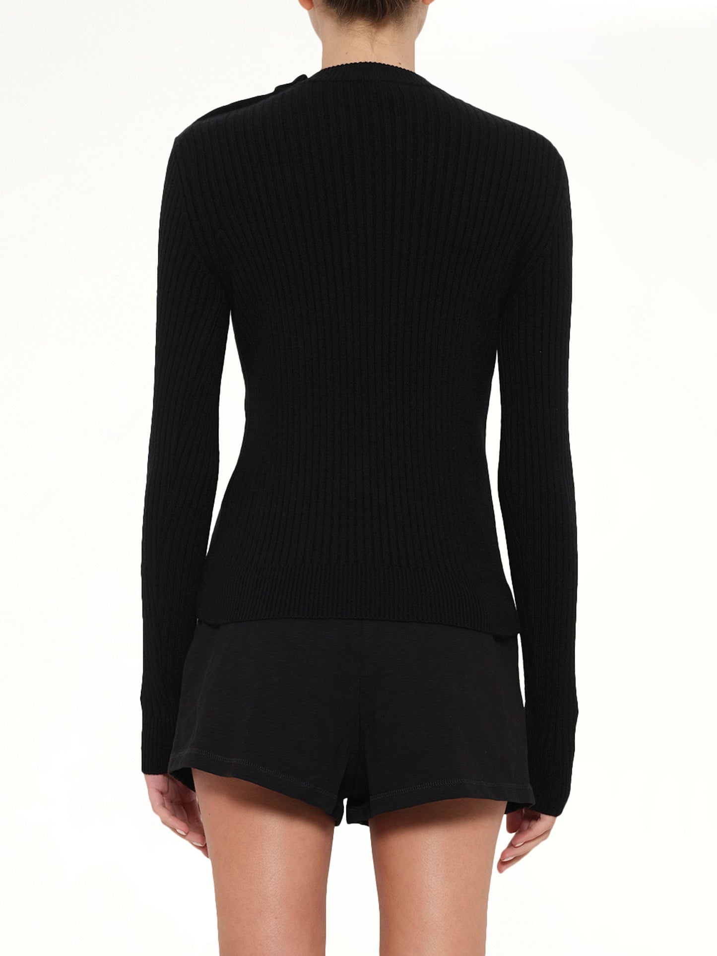 LS High Collar Knit Pullover in Black