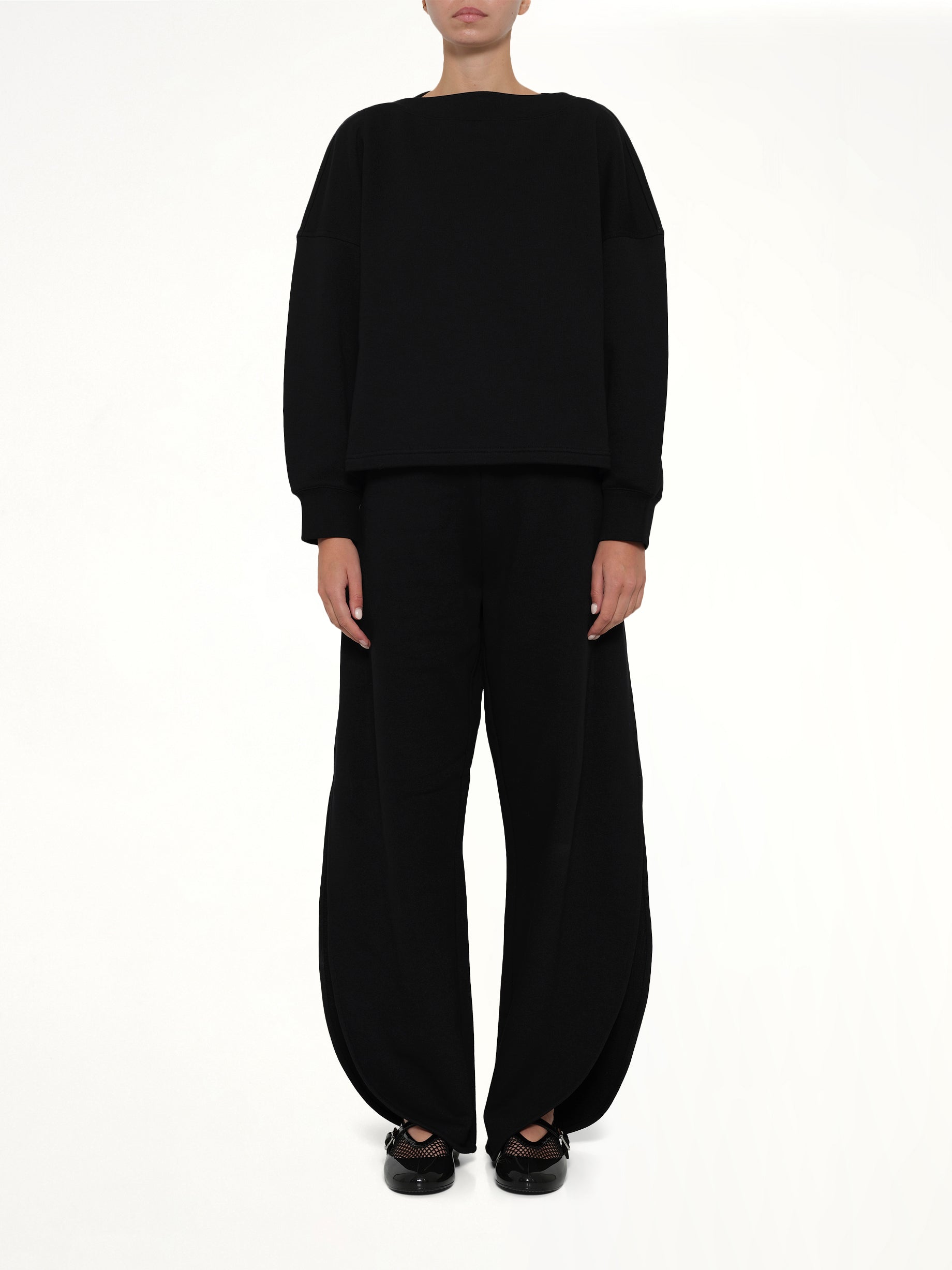 ALAIA Boatneck Sweatshirt in Black Model View from MARAIS