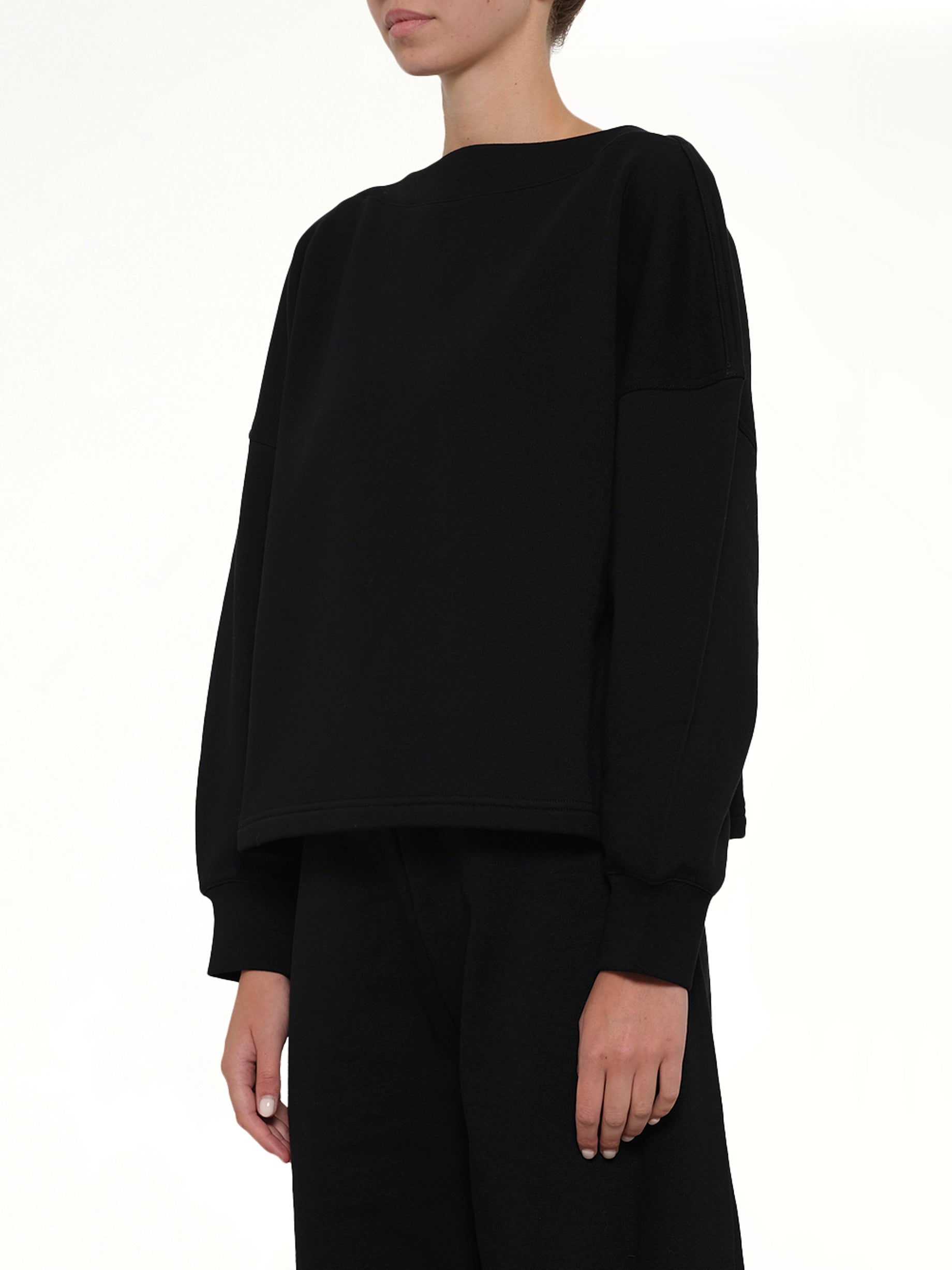 ALAIA Boatneck Sweatshirt in Black Side View from MARAIS
