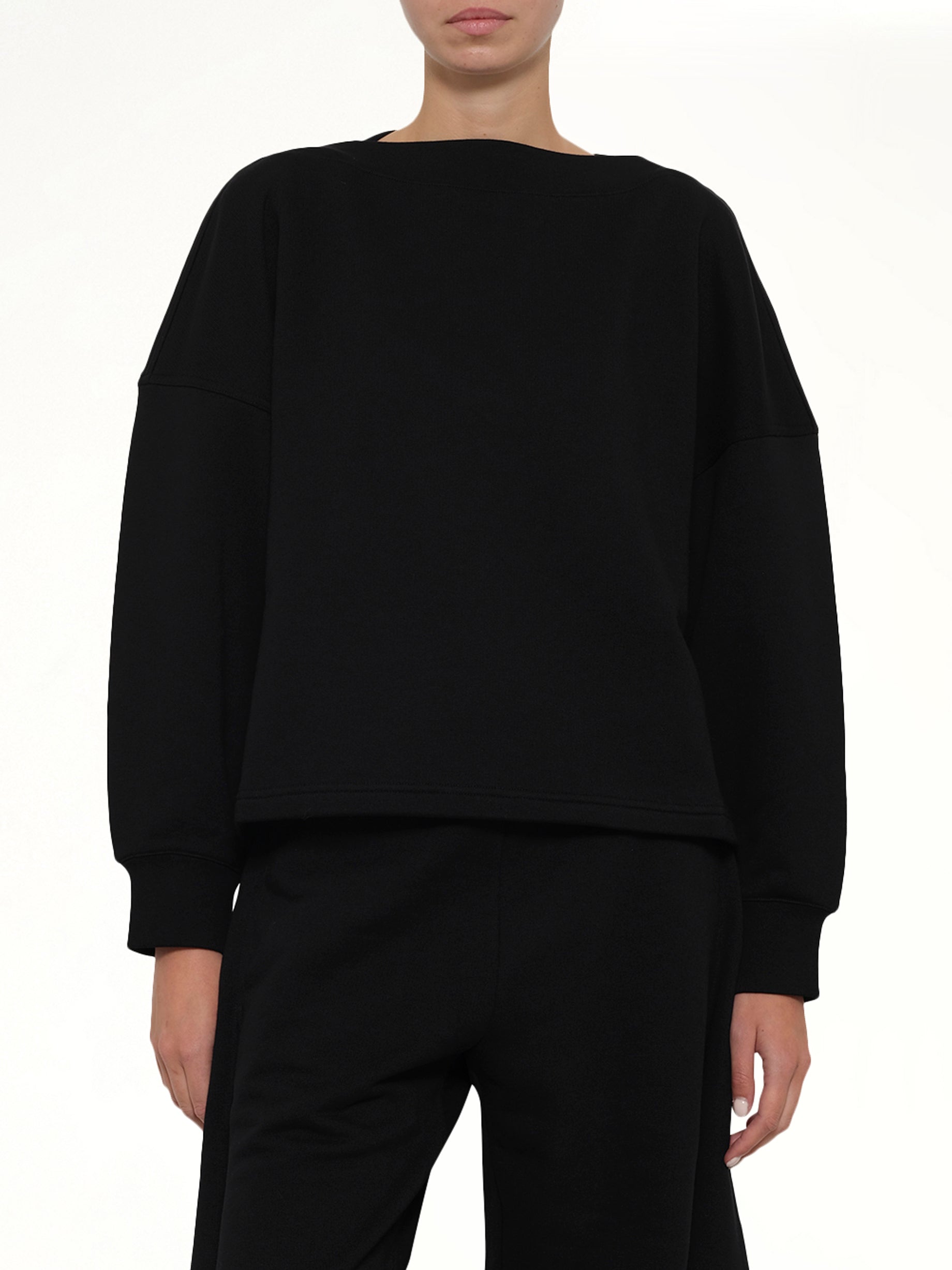 ALAIA Boatneck Sweatshirt in Black Detail Shot from MARAIS