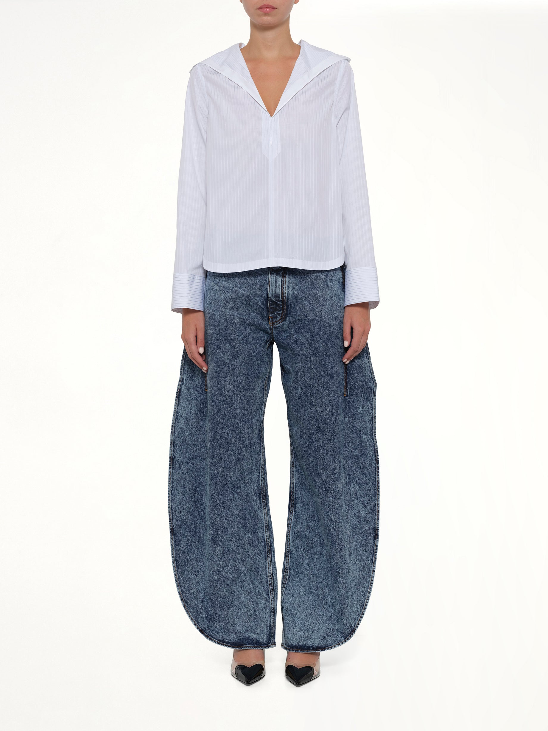 ALAIA Hooded Shirt in White Model View from MARAIS