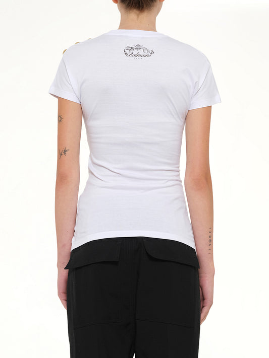 3 Buttons Knotted T-Shirt in White/Black