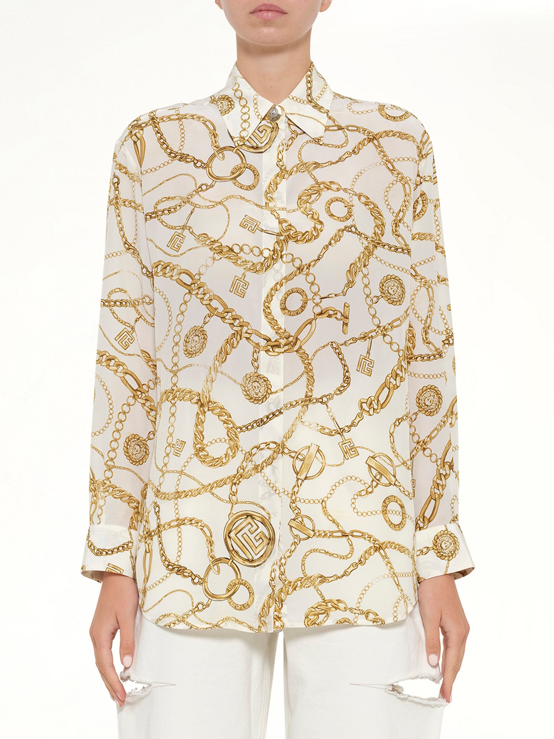 Chains Printed T-Shirt in White/Gold