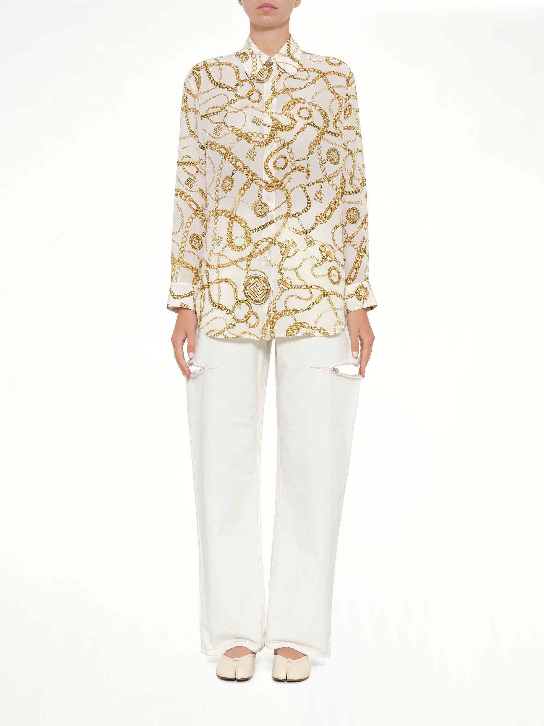 Chains Printed T-Shirt in White/Gold