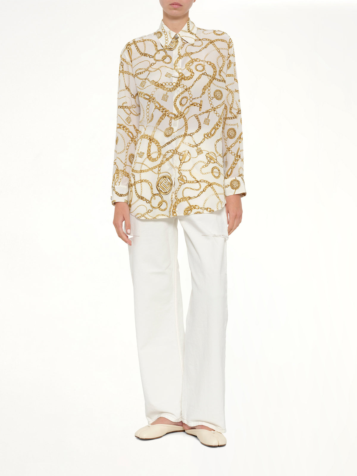 Chains Printed T-Shirt in White/Gold