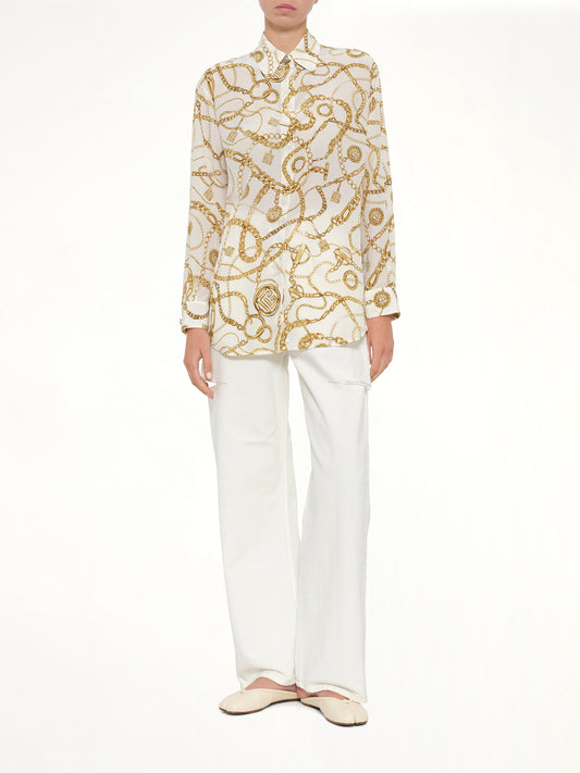 Chains Printed T-Shirt in White/Gold