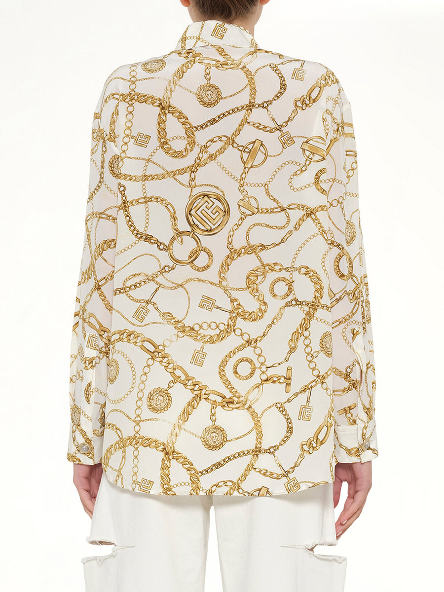 Chains Printed T-Shirt in White/Gold