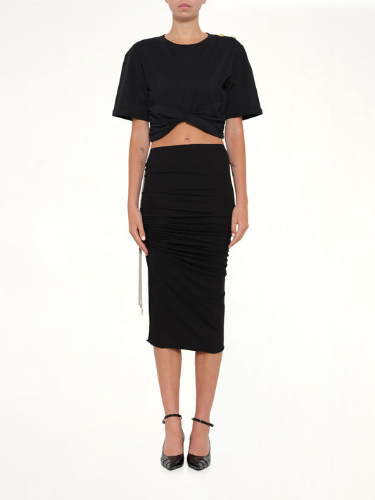 Cropped Knotted T-Shirt in Black/Beige