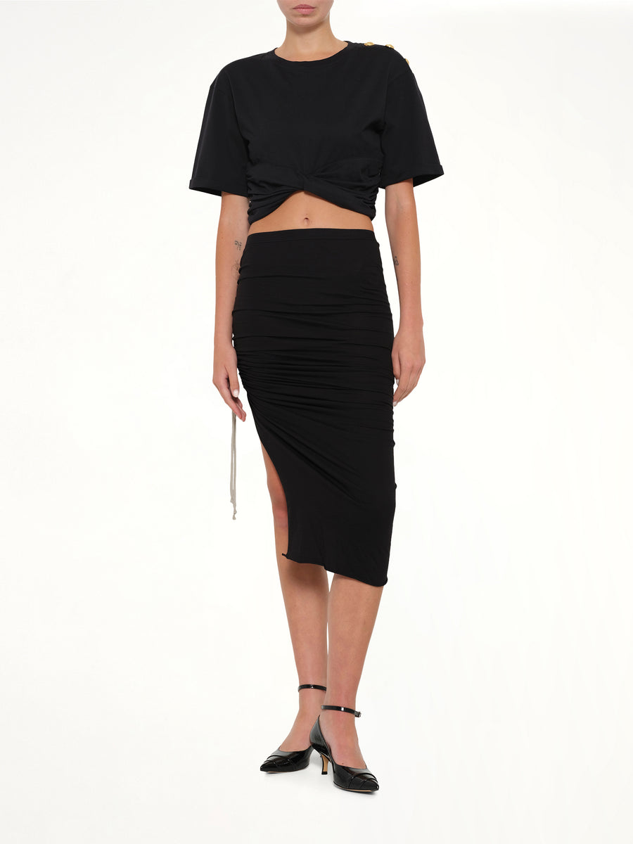 Cropped Knotted T-Shirt in Black/Beige