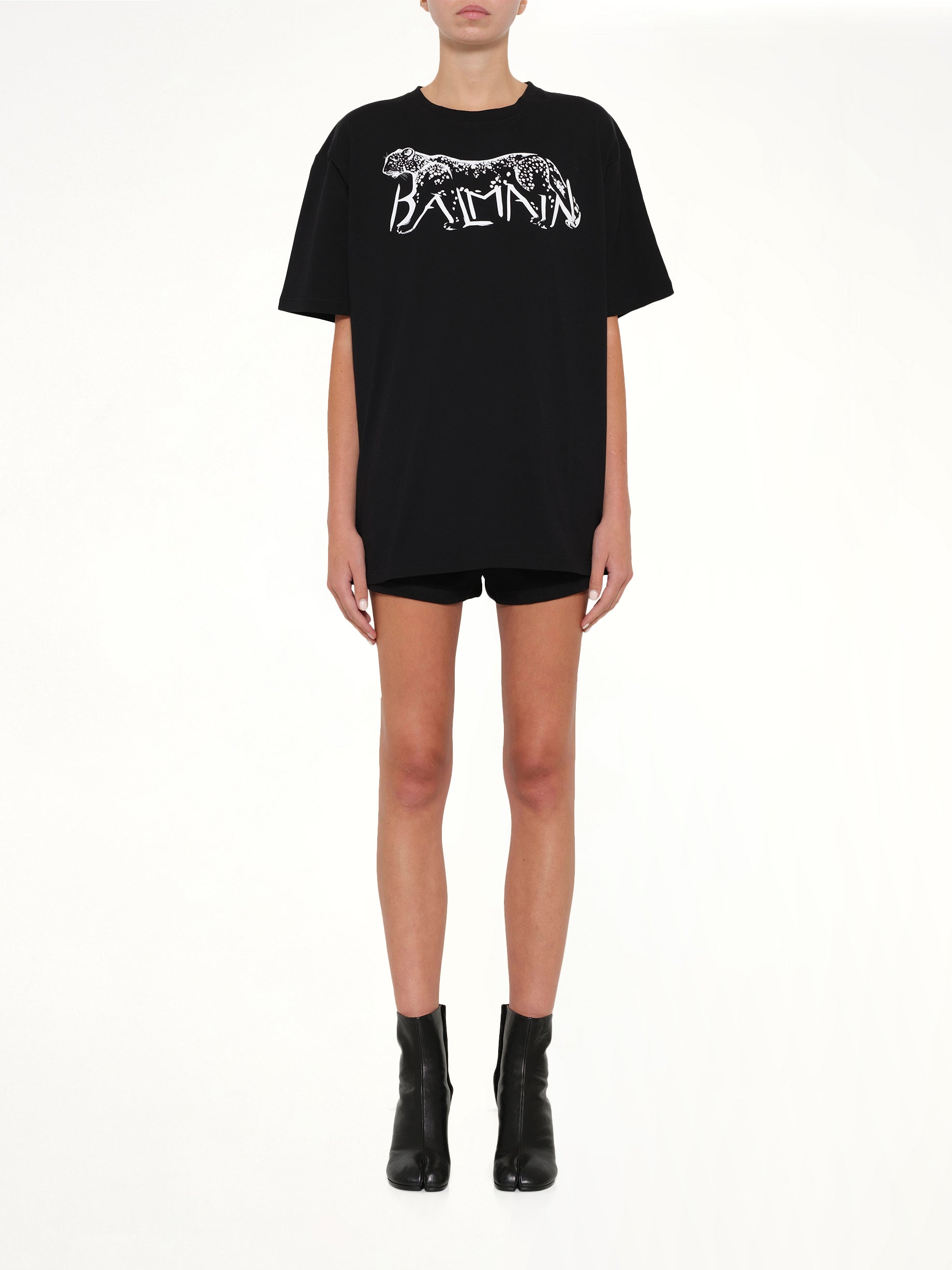 BALMAIN Leopard Print T-Shirt in Black/White Model View from MARAIS