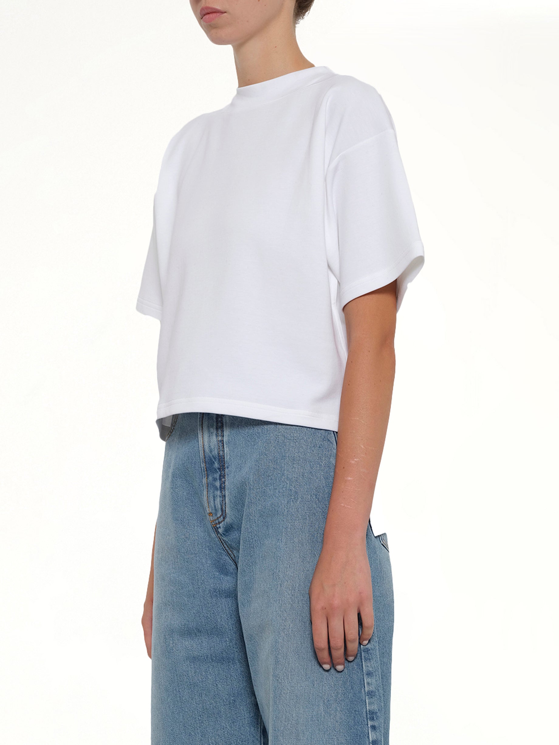 ALAIA Boxy T-Shirt in White Side View from MARAIS