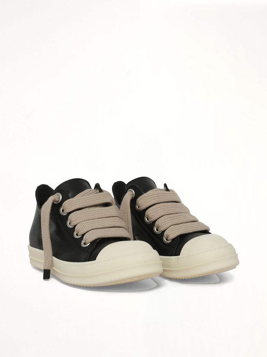 Jumbolace Low Sneaks in Black/Milk Front View | RICK OWENS