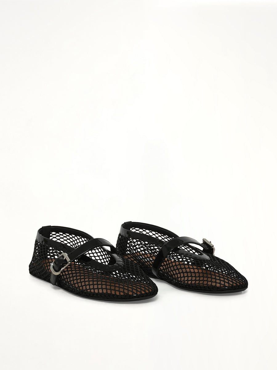 Ballet Fishnet Flats in Black Front View | ALAIA